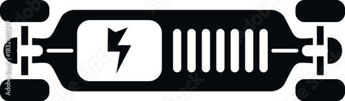 Electric longboard graphic displaying battery level with a lightning bolt symbol