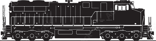 Detailed Silhouette Illustration of a Diesel Electric Locomotive