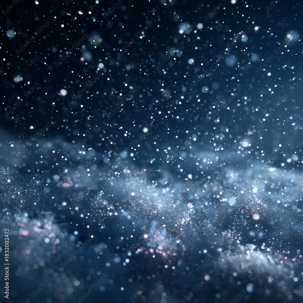 Obraz premium Magical Night Snowfall Abstract Background with Bokeh