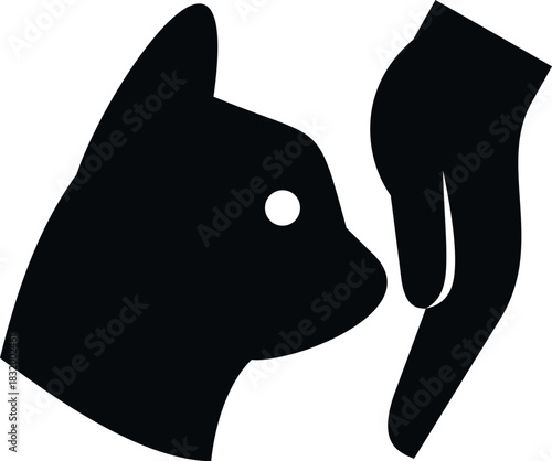 Black silhouette icon showing a hand gently touching a cat's head