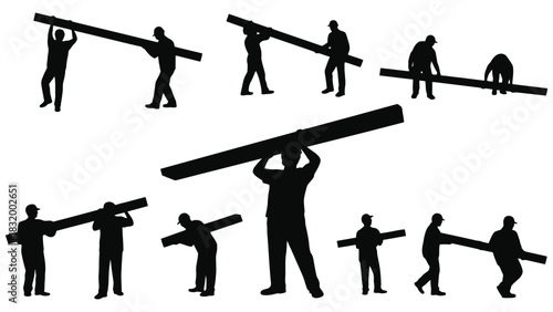 Construction workers carrying wood planks silhouette vector art