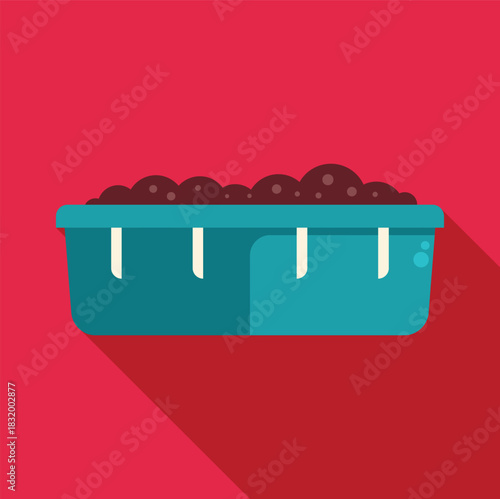 Garden planter box with fertile soil for spring planting, flat design illustration