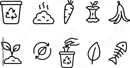 Recycling bins and waste sorting icons set. Trash, garbage, eco outline vector illustrations