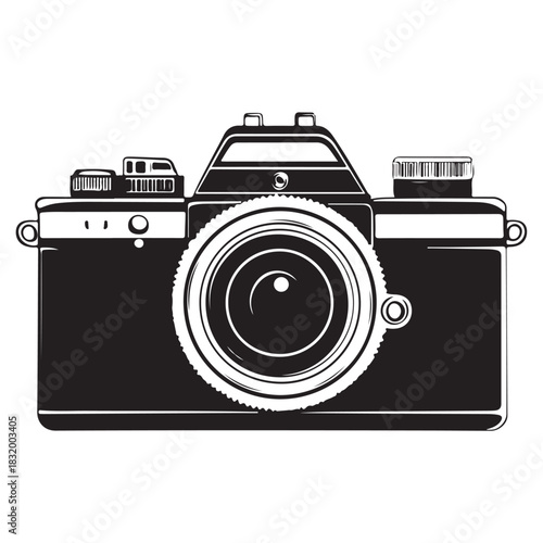 Camera with full black silhouette on white background
