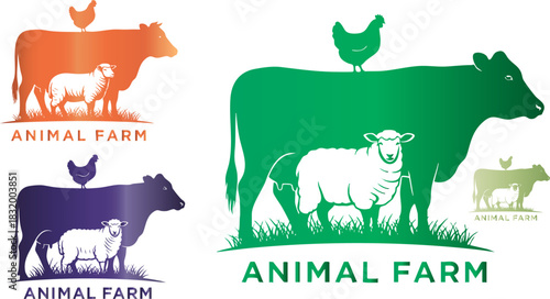Animal farm logo featuring cow sheep and chicken in various color gradients