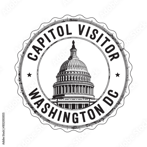 Capitol visitor washington dc stamp with dome illustration