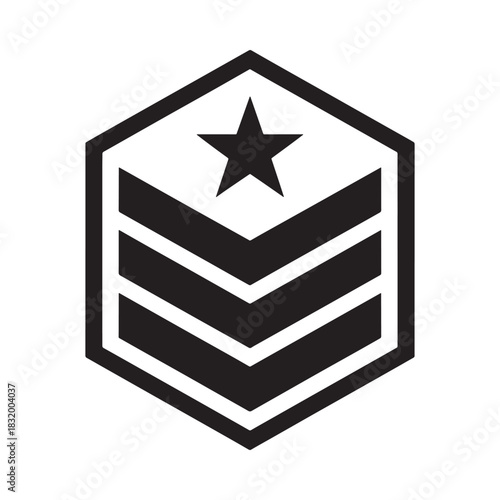 Black hexagonal military rank insignia with star and chevrons