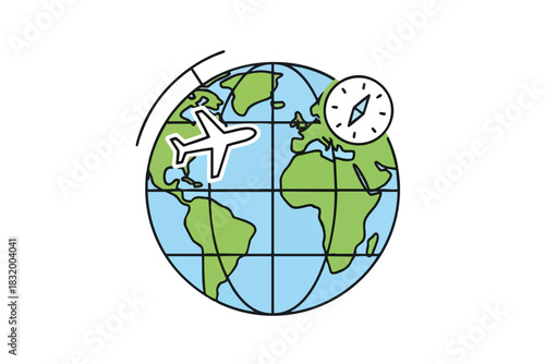 Global Travel Concept with Airplane and Clock