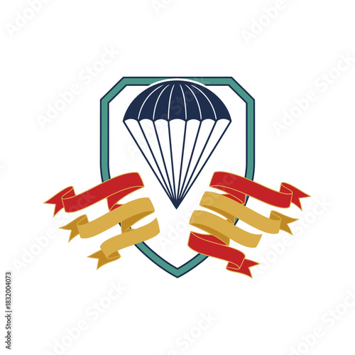 Stylized paratrooper emblem design symbolizing aerial readiness and military excellence through