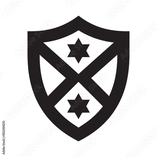 Black shield emblem with stars and cross shape