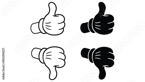 Cartoon hands thumbs up and down like dislike feedback concept