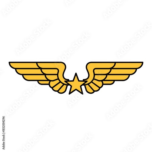 Aviation symbol displaying golden wings outstretched with a star in the middle icon