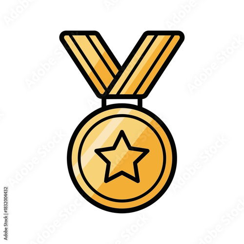 Golden star medal illustration for achievements and vector graphic representation of victory and