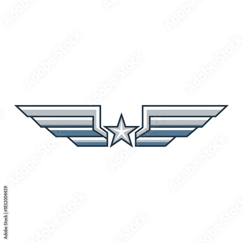 Emblem of stylized wings with a central star as aviation representation concept