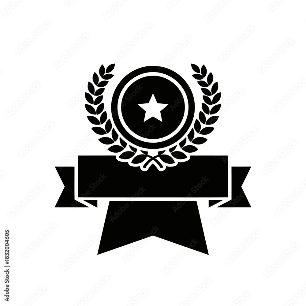 Obraz premium Elegant monochrome emblem design featuring a star motif and laurel wreath element achievement