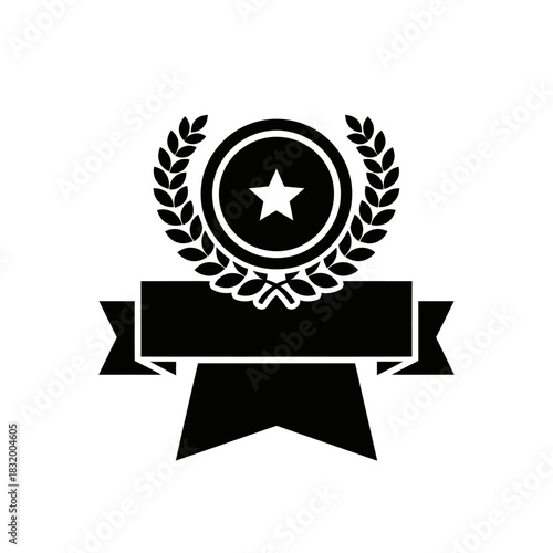 Elegant monochrome emblem design featuring a star motif and laurel wreath element achievement