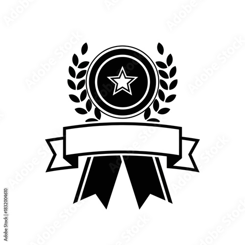 Achievement emblem with star, laurel wreath, and ribbon offers symbolic recognition