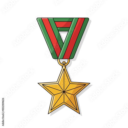 Golden star award illustration with red and green ribbon for recognition celebration
