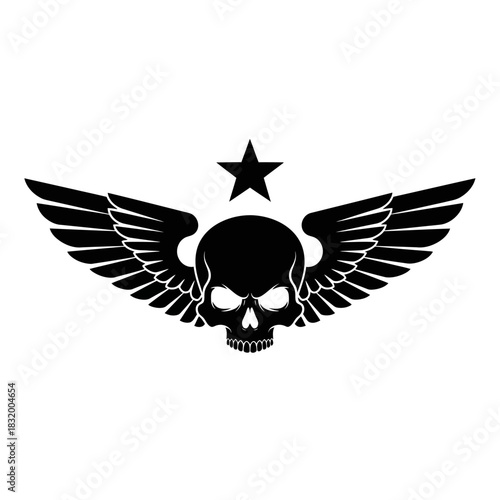 Skull with wings and star emblem depicting boldness and symbolic representation