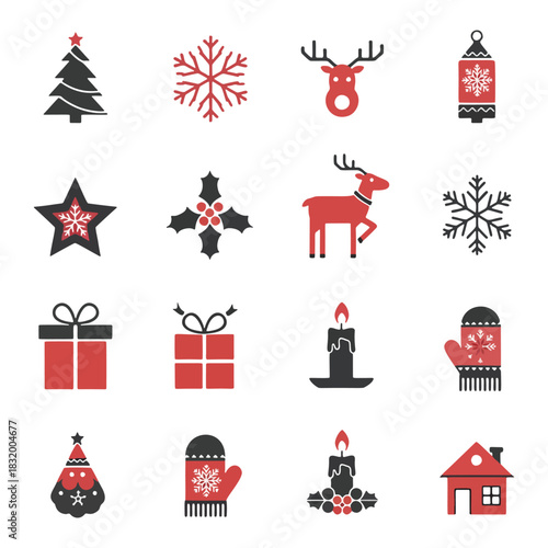 Festive Christmas Icons Set with Holiday Elements Design