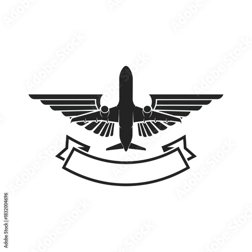 Monochrome insignia featuring a stylized jet aircraft for aviation branding design