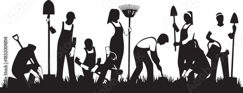 Diverse group of people planting and gardening together international volunteer day activity