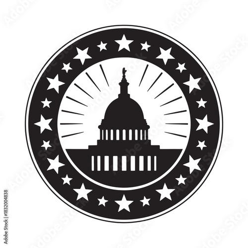 United states capitol building silhouette with stars and rays