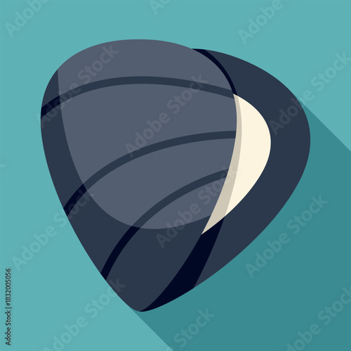 Seashell displaying a flat design style with long shadow on blue background