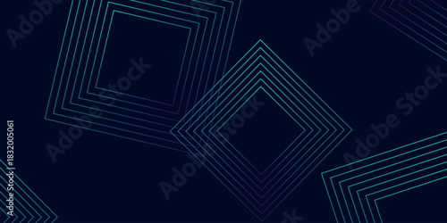 Dark background with glowing abstract geometric square lines decoration. Modern and futuristic background concept for covers, banners, brochures, certificates and websites.