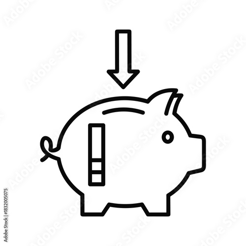Piggy Bank with Progress Bar and Down Arrow Outline Icon