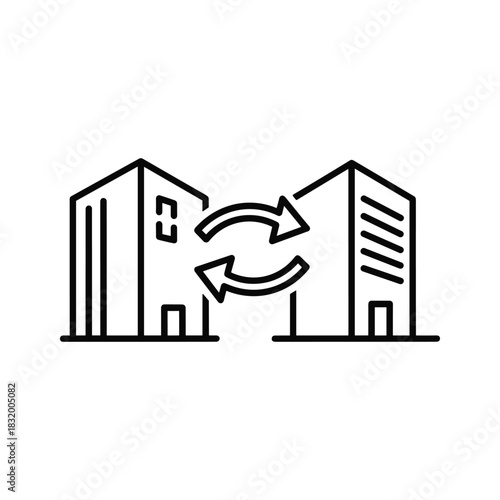 Buildings with Exchange Arrows Icon for Property Transfer, Business Deal, or Relocation