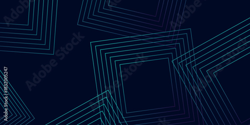 Dark background with glowing abstract geometric square lines decoration. Modern and futuristic background concept for covers, banners, brochures, certificates and websites. EPS. 4