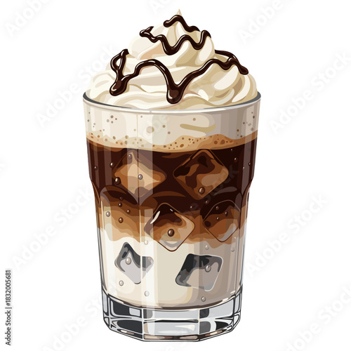 Iced mocha with cream and chocolate syrup in a glass  