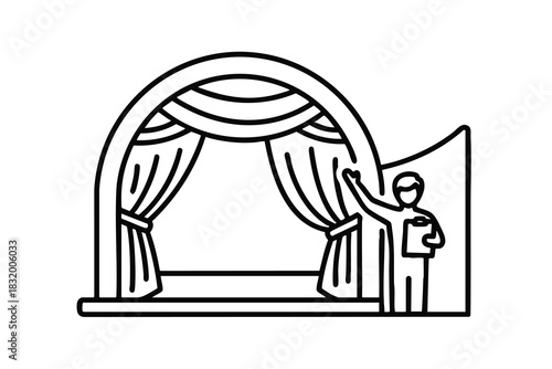 Man Opening Curtains on Stage