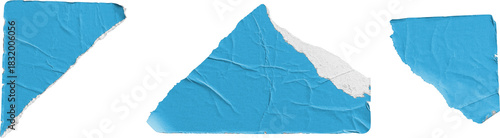 Blue Torn Paper Sticker Pieces isolated on transparent background