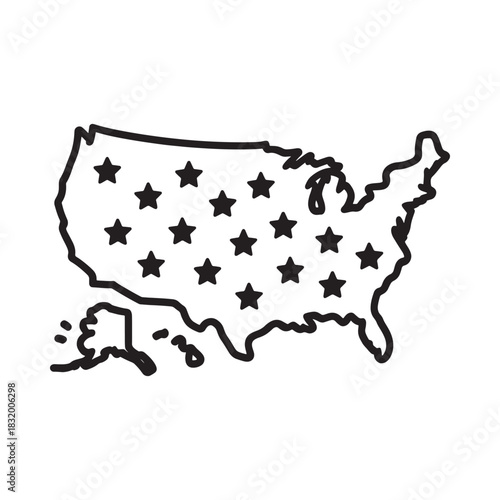 United states map outline filled with stars