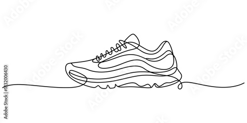 Continuous line drawing of a running shoe. minimalist fitness footwear design for sports, exercise, and active lifestyle illustration. Vector, illustration