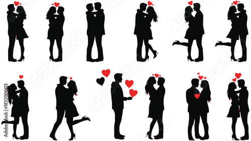 Stock vector illustration of couples in love silhouette art