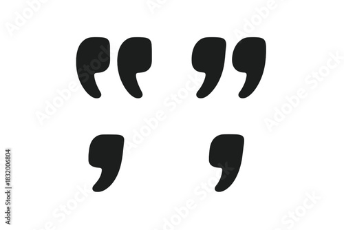 Design of black quotation marks displayed on a plain background for creative writing and expression