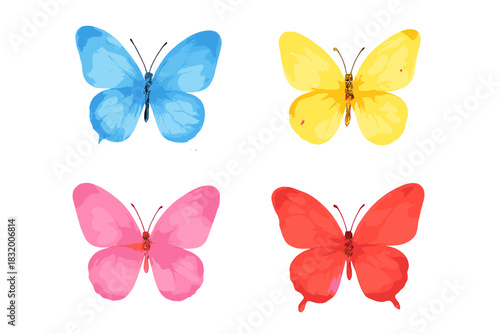 Colorful butterflies in blue, yellow, pink, and red showcase nature's beauty and diversity in vivid detail