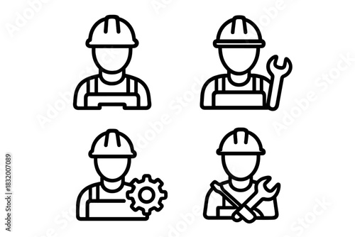 Construction workers engaging in various repair activities in a workshop setting during daylight hours