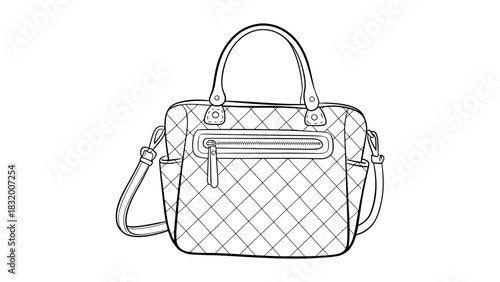 Quilted handbag sketch fashion accessory design illustration
