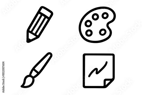 Creative tools for artists showcasing essential supplies for drawing and painting on a simple background
