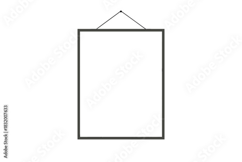 Empty frame hanging on a white wall ready to display art or photographs in a bright, minimalist setting