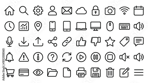 A comprehensive vector set of universal web and user interface line icon packs, perfect for application design element creation