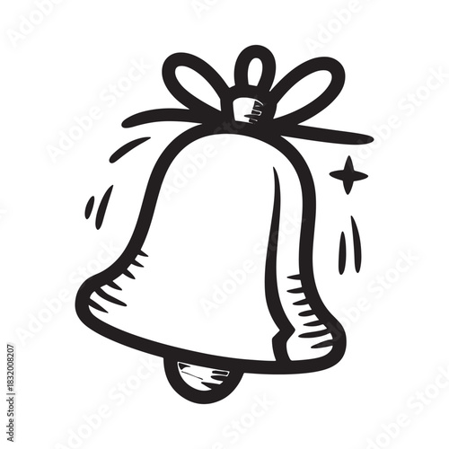 Hand drawn sketch of a ringing bell with a bow