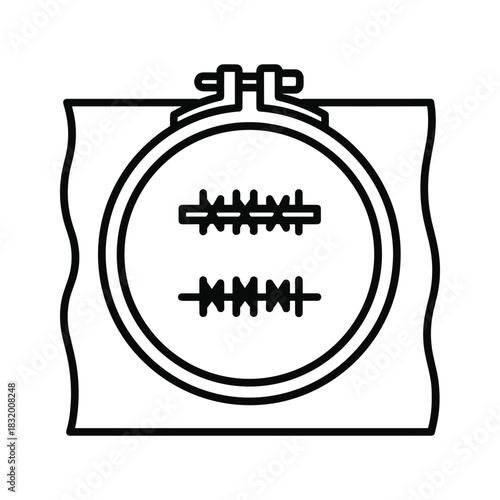 Embroidery Hoop with Fabric and Basic Stitches Icon