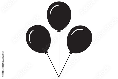 Three black balloon silhouette icon minimal illustration
