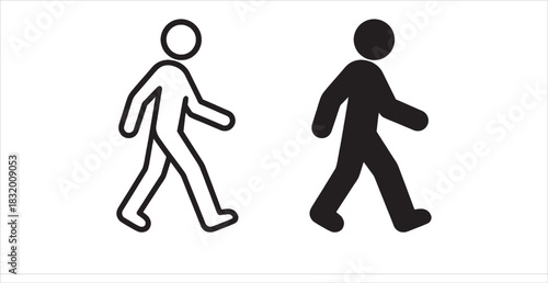 Person walking vector icons.  People walking flat and filled vector signs