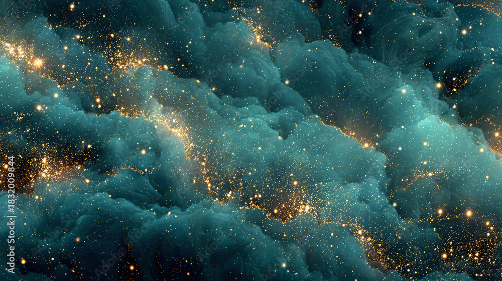 Fototapeta premium A captivating image showcasing celestial clouds bathed in cosmic luminosity, a surreal scene